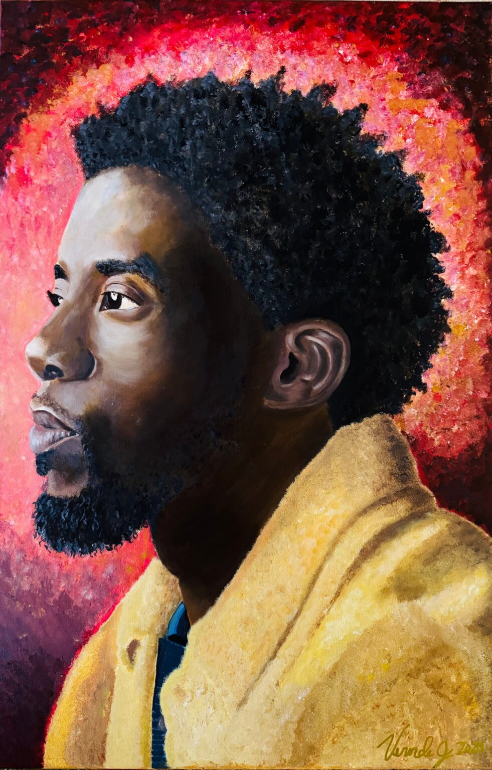 Chadwick Boseman, acrylic portrait on canvas by Veronda Jones