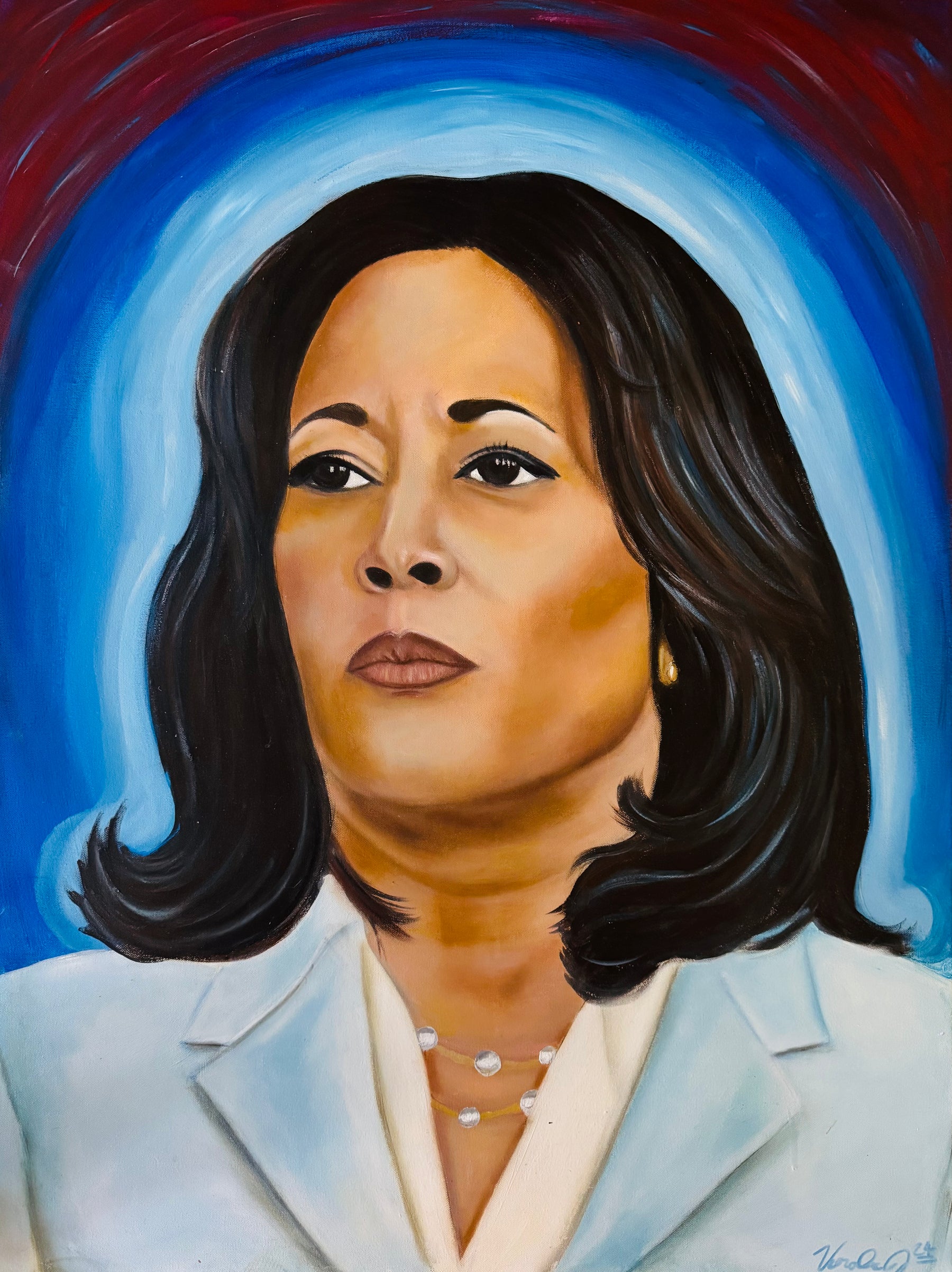 Kamala Harris, acrylic portrait on canvas by Veronda Jones